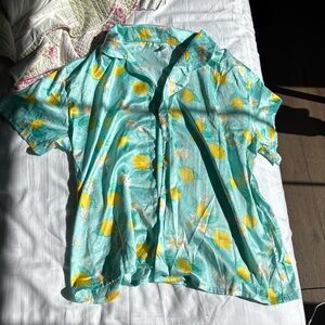 Flora Nikrooz Lemon Print Pajama Top - Teal and Yellow
